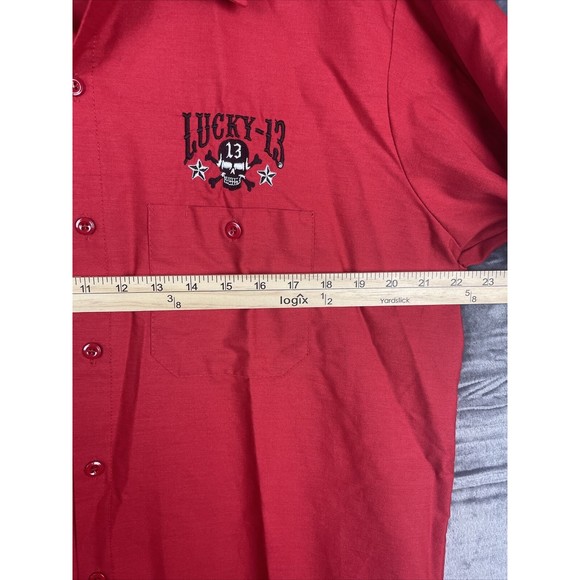 Vintage Lucky 13 Button Up Shirt Size L Red With Black Skull Design - Picture 5 of 10